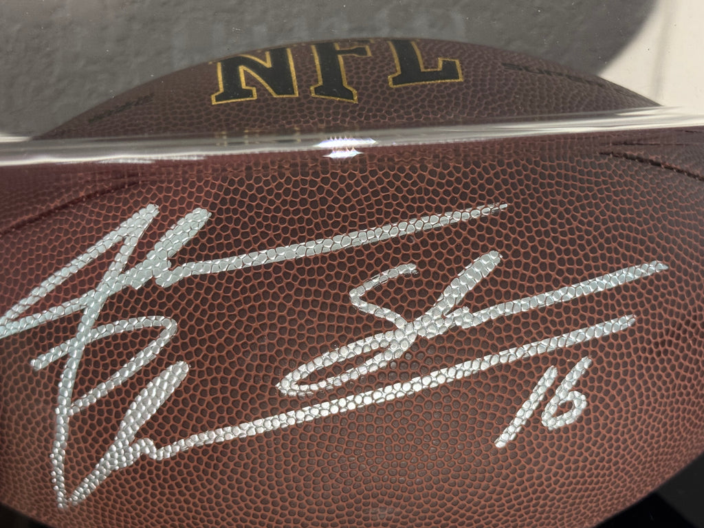 Jake Plumber Autographed Football (Schwartz) With Case.