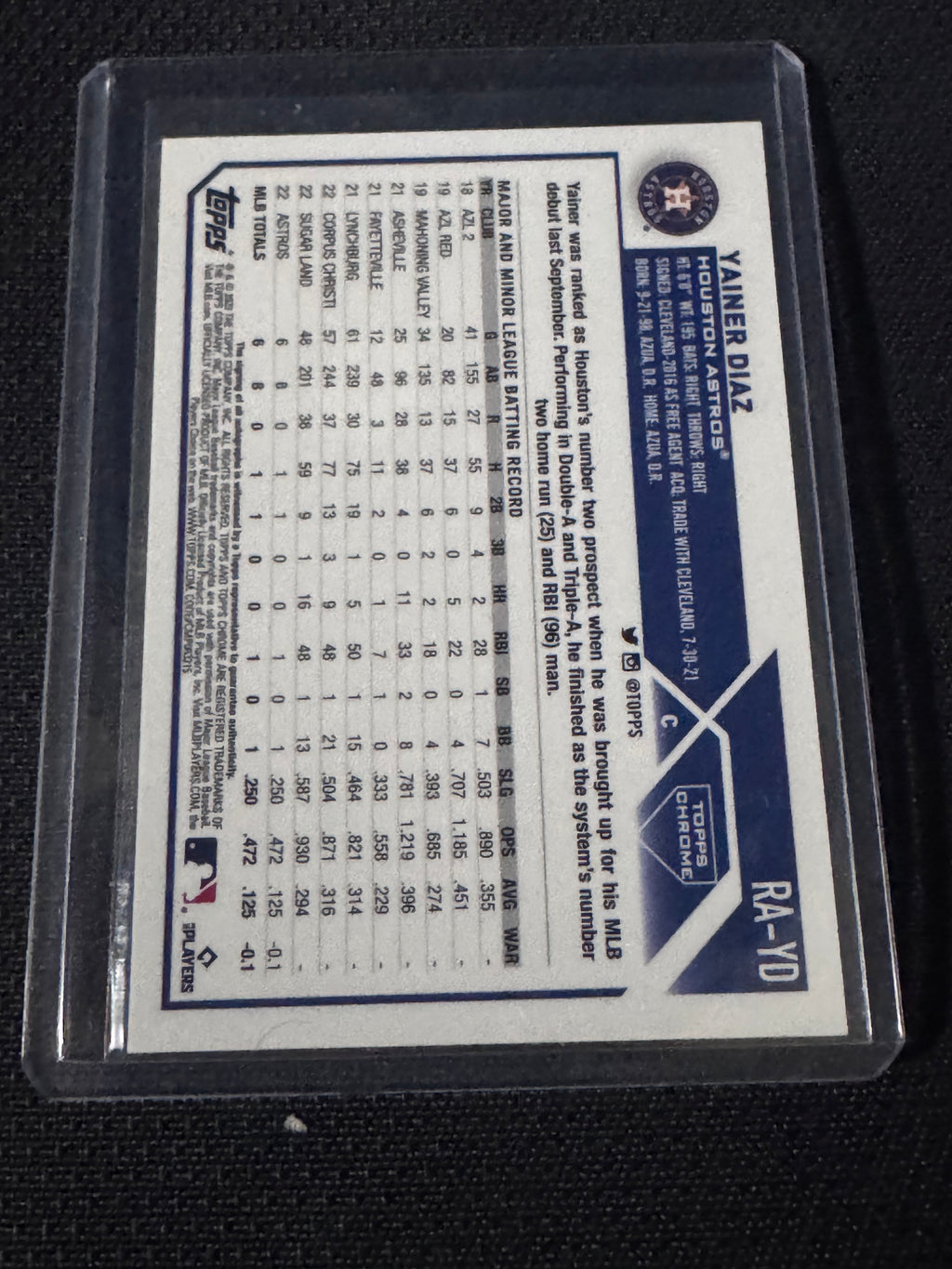 2023 Topps Chrome - Rookie Autographs Yainer Diaz #RA-YD (AU, RC)