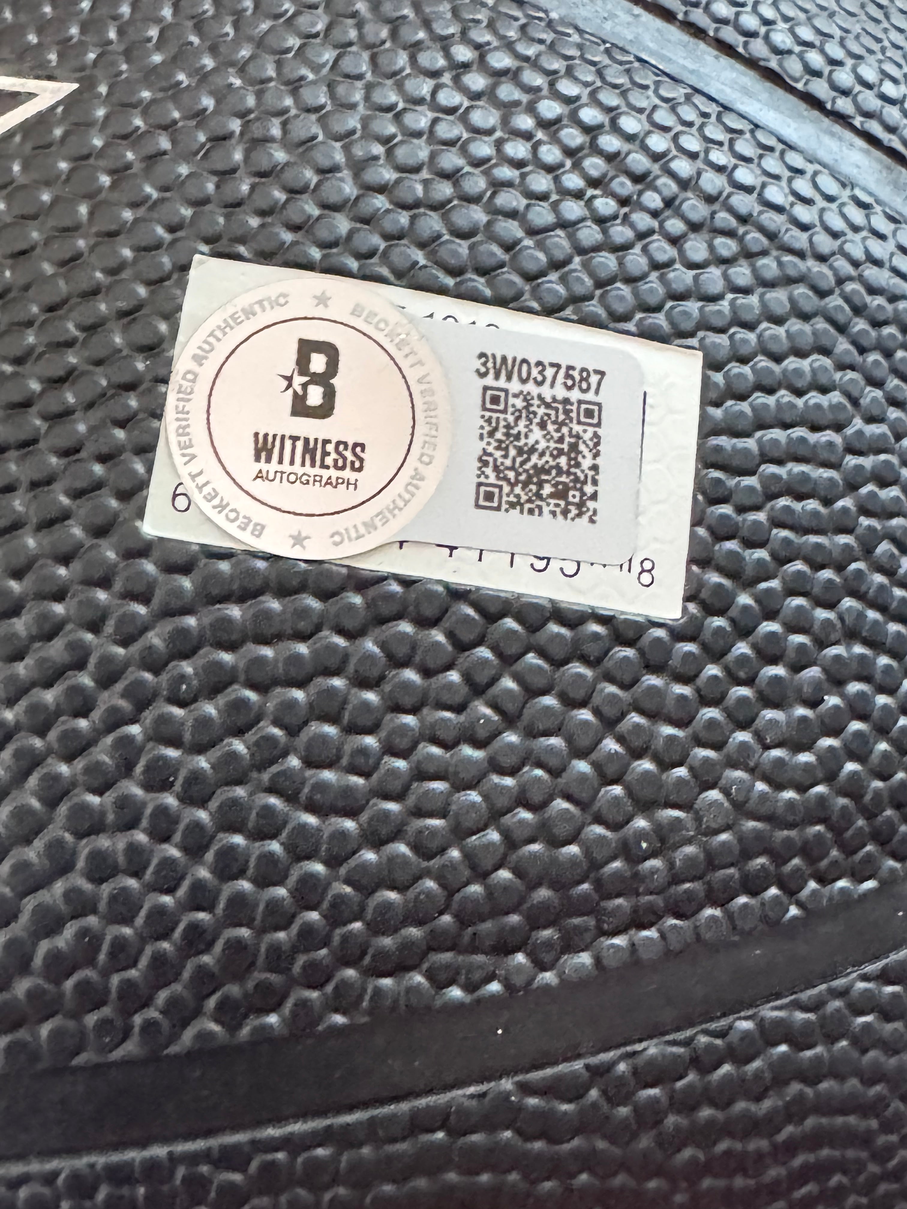 Magic Johnson & Larry Bird Signed NBA Black Basketball with Stand (PSA & Beckett