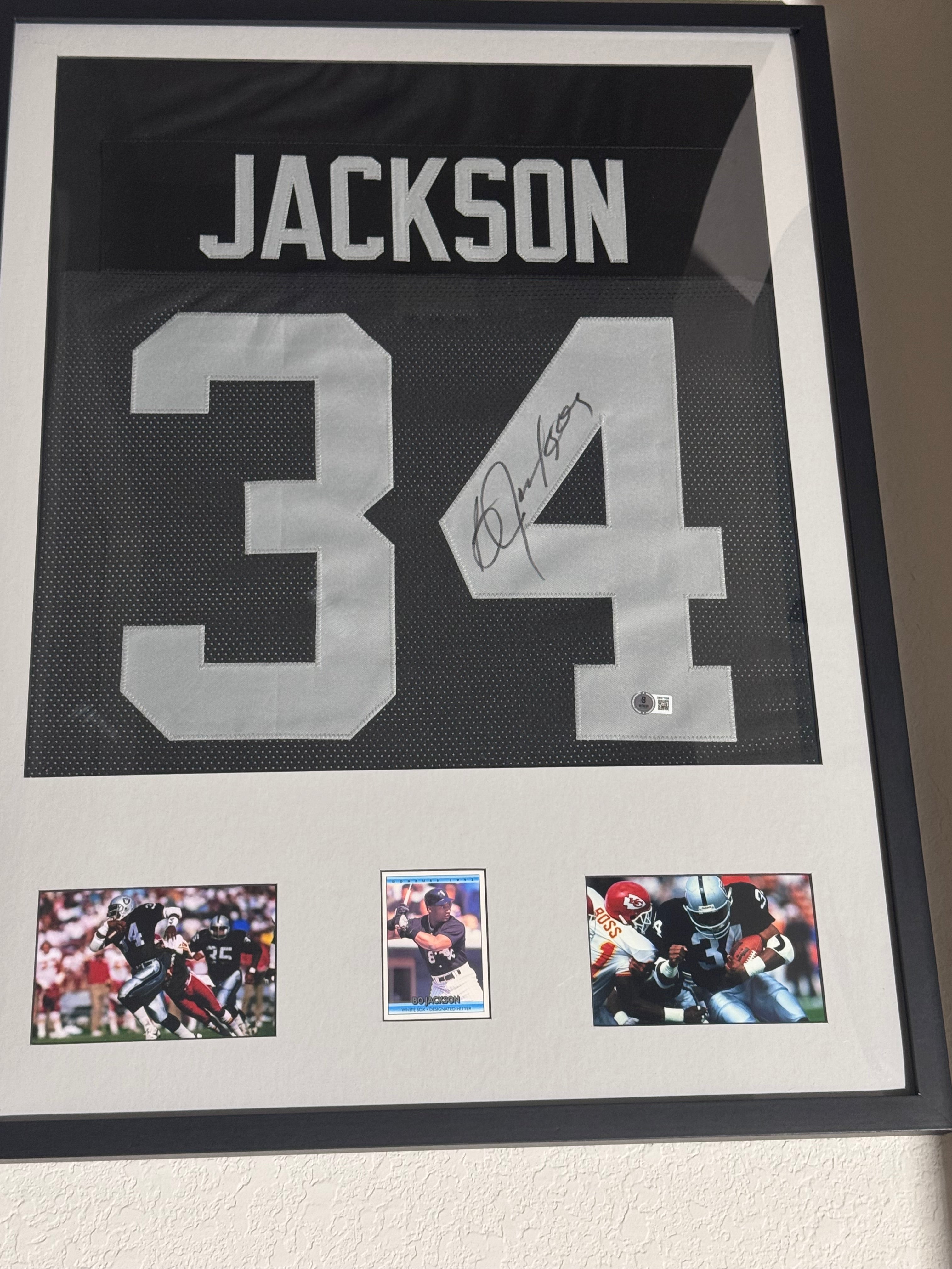 Bo Jackson Autographed Black Raiders Jersey Framed Beckett COA