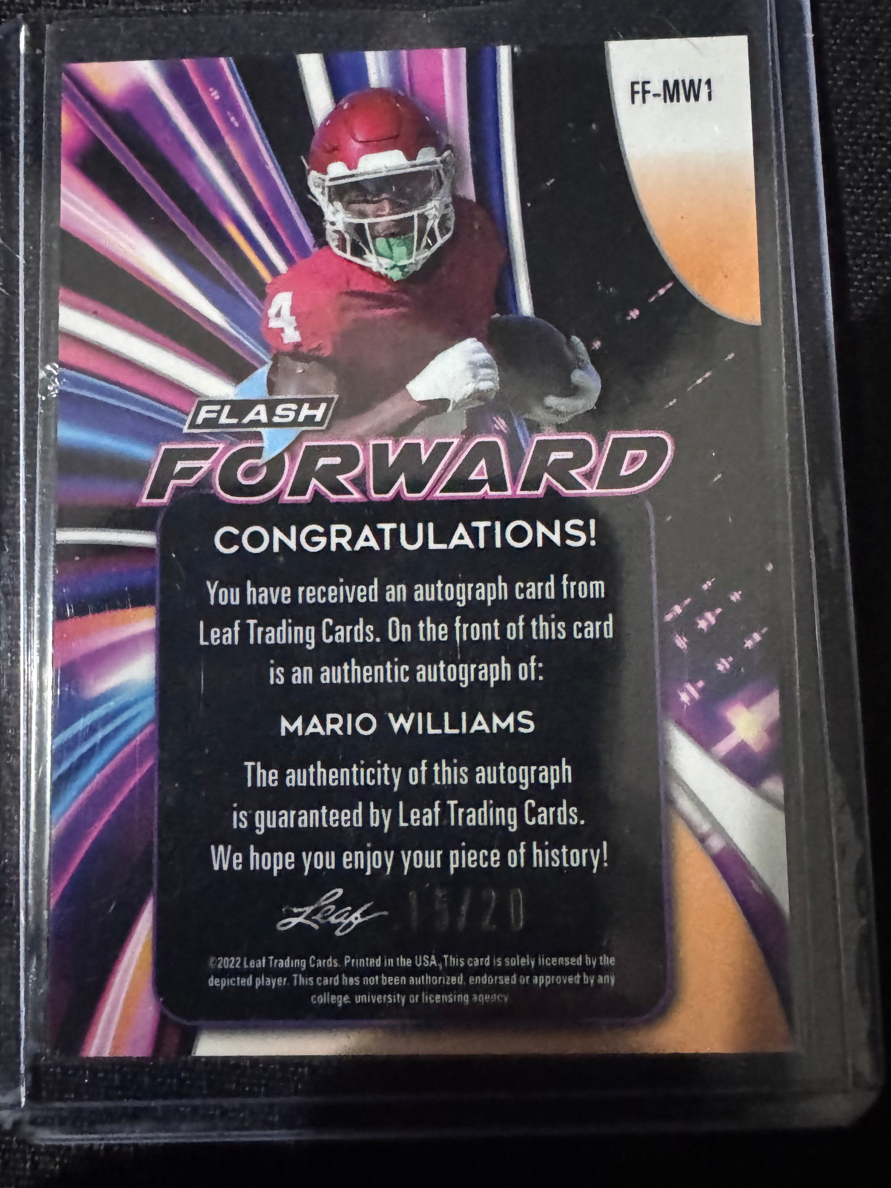 2022 Leaf Flash - Flash Forward Autographs Mario Williams #FF-MW1 Purple...