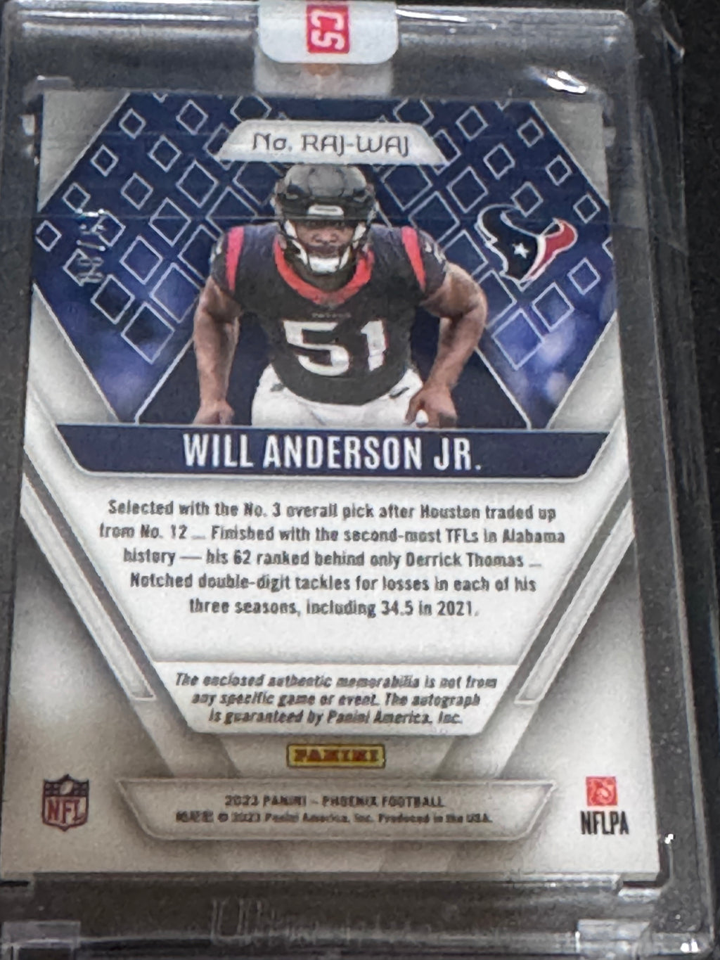 2023 PHOENIX RPA PANINI SEALED PATCH AUTO ROOKIE /80 ORANGE WILL ANDERSON JR RC