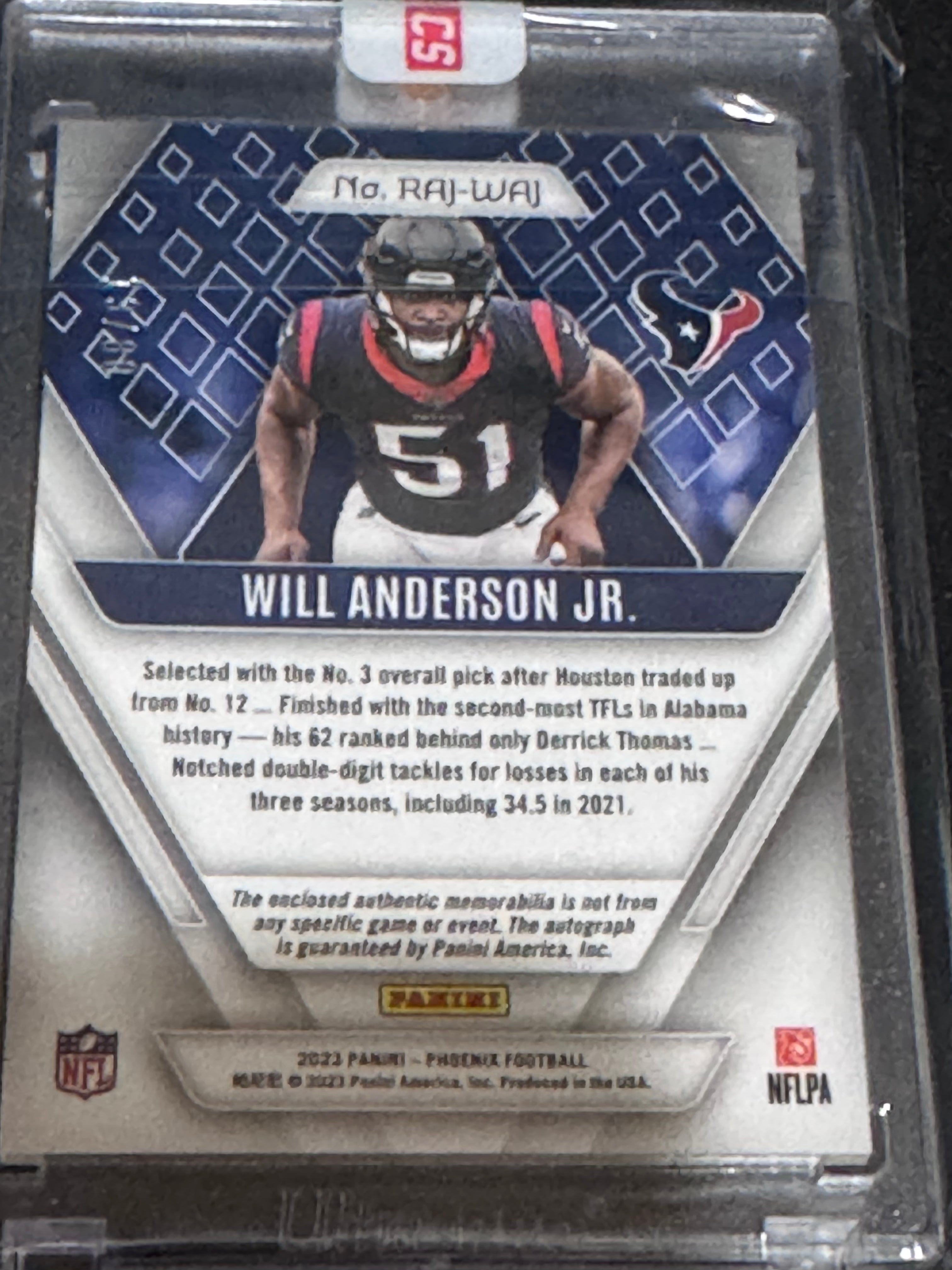 2023 PHOENIX RPA PANINI SEALED PATCH AUTO ROOKIE /80 ORANGE WILL ANDERSON JR RC