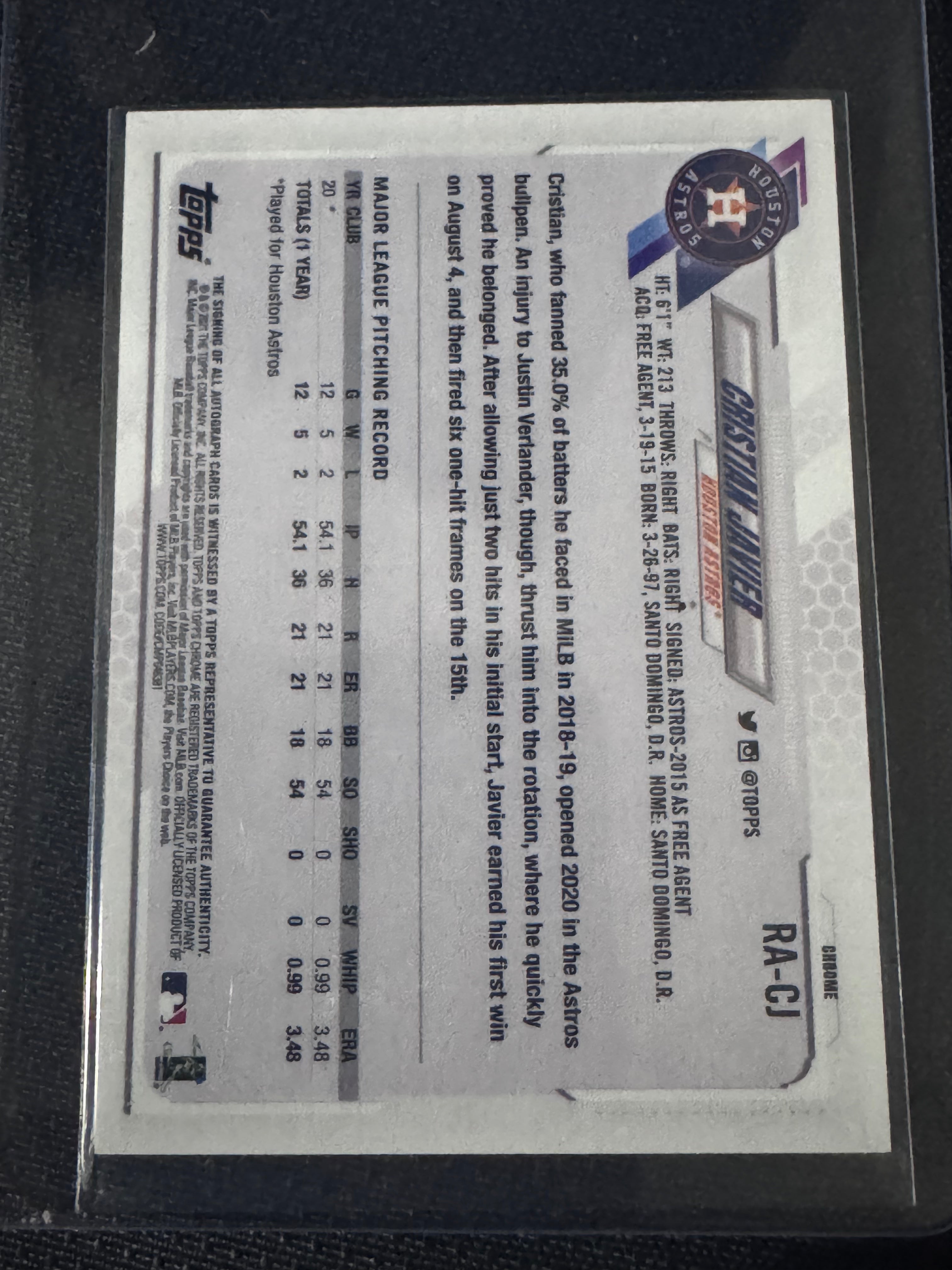 2021 Topps Chrome - Rookie Autographs Cristian Javier #RA-CJ (AU, RC)