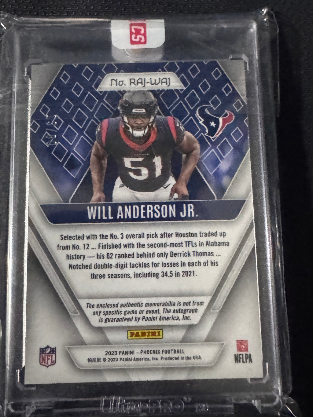 2023 PHOENIX RPA PANINI SEALED PATCH AUTO ROOKIE /80 ORANGE WILL ANDERSON JR RC