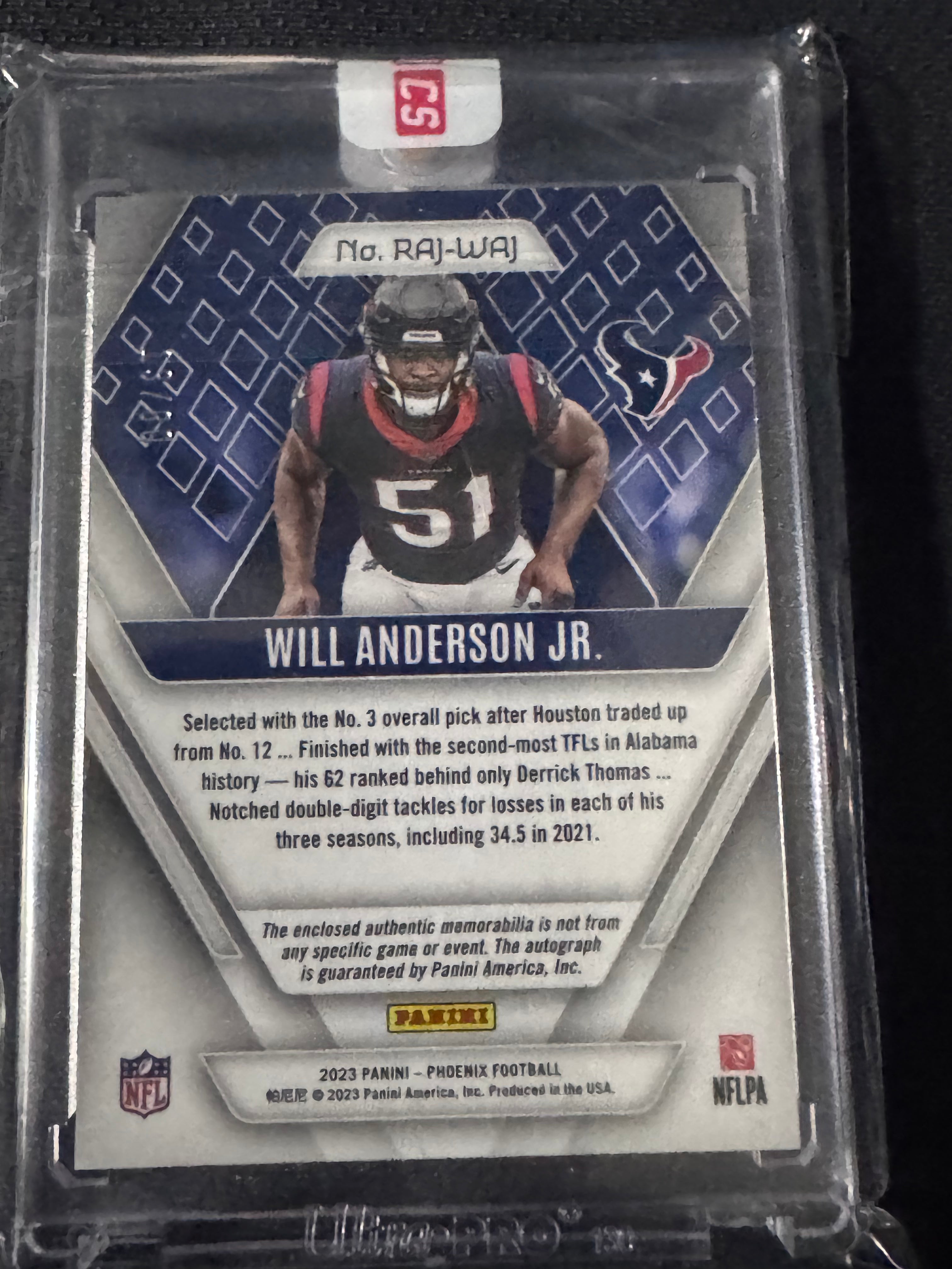 2023 PHOENIX RPA PANINI SEALED PATCH AUTO ROOKIE /80 ORANGE WILL ANDERSON JR RC